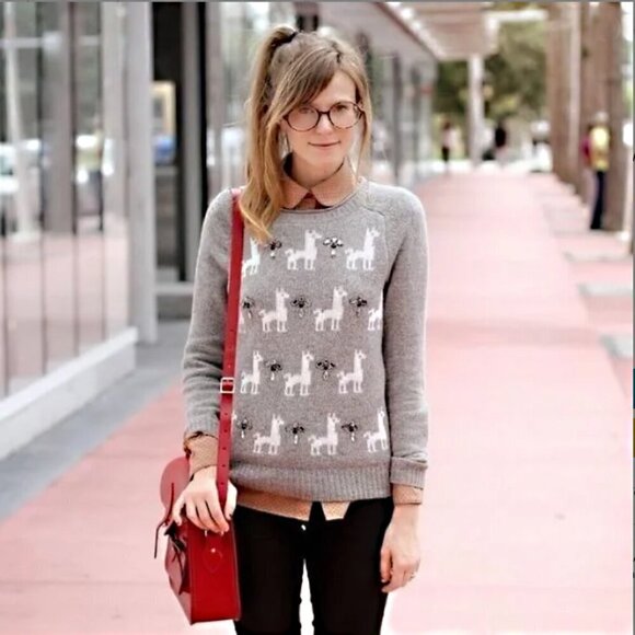 J.Crew 100% wool sweater with llamas & gems - size XXS - Picture 2 of 14
